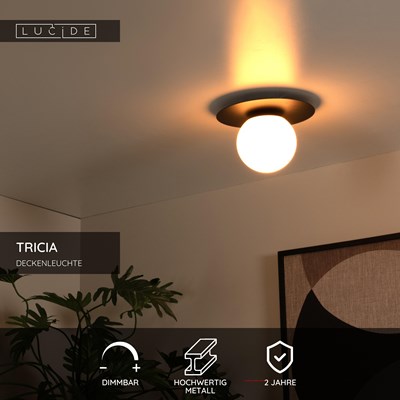 Lucide TRICIA - Deckenleuchte - Ø 25 cm - 1xE27 - Schwarz